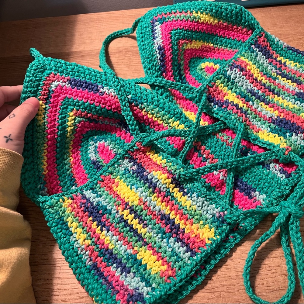 Hand crocheted Lace up Crop Top